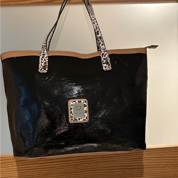 Guess Handbags - Guess Black and Brown Tote with Animal Print Accents